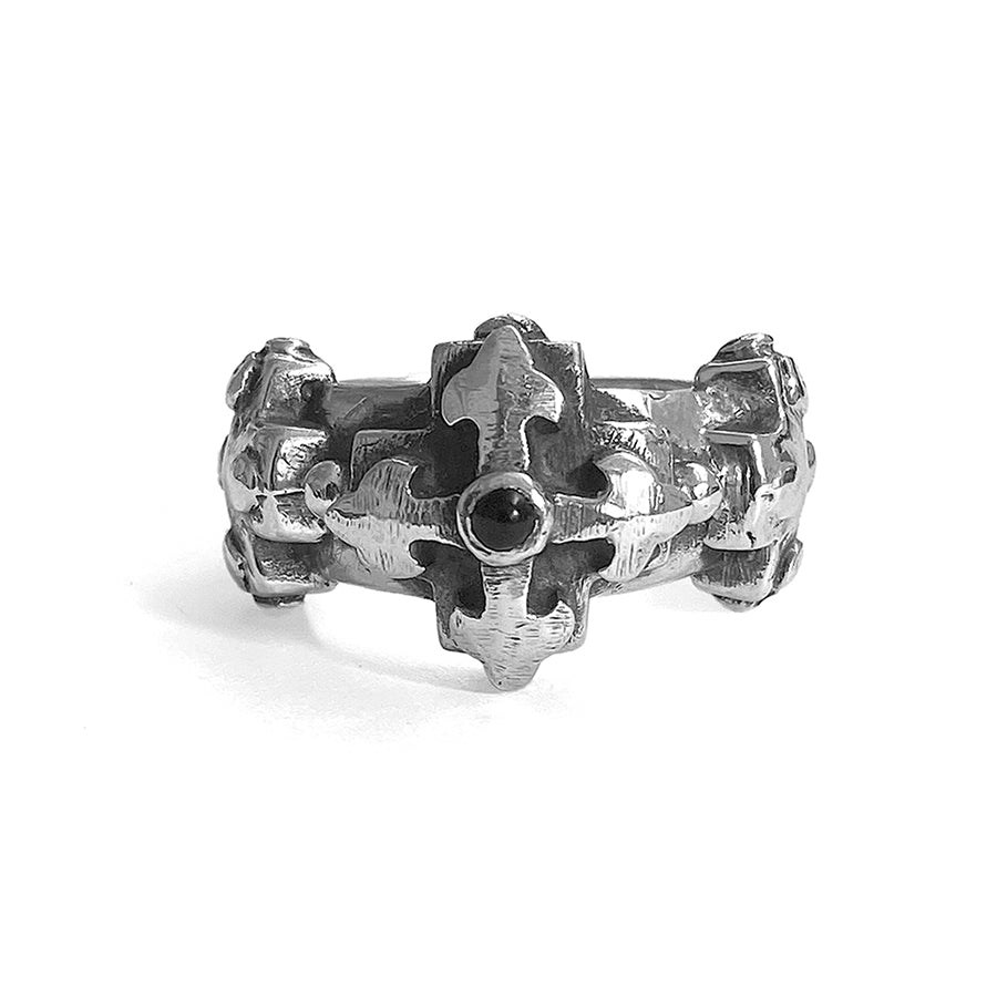 Elfcraft Ring 3 Kreuze Onyx 925 Sterling Silber Massiv Unisex