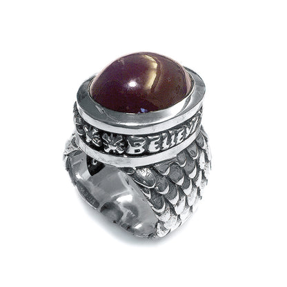 Elfcraft Ring Believe In Your Dreams Granat Cabochon Drachenschuppen-Optik 925 Sterling Silber Massiv