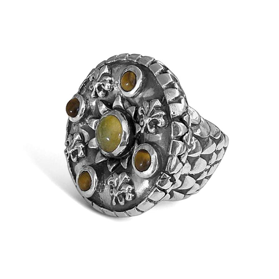 Elfcraft Ring Lilies Coin Dragon Scales Bernstein 925 Sterling Silber Massiv