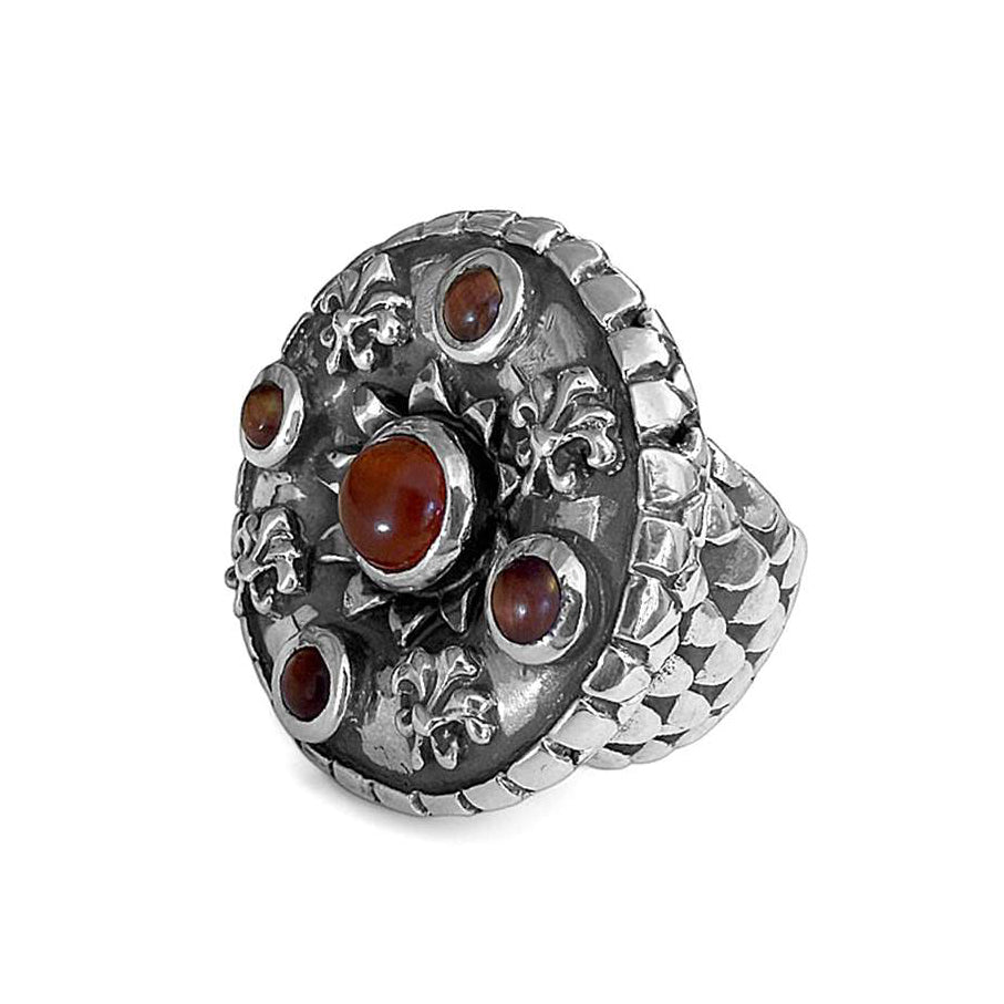 Elfcraft Ring Lilies Coin Dragon Scales Carneol Tigerauge 925 Sterling Silber Massiv