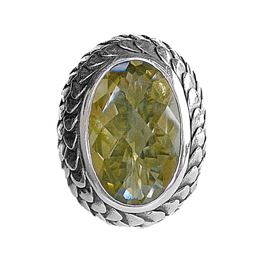 Elfcraft Ring Groß Drachenschuppen-Optik Lemon Citrin 925 Sterling Silber Massiv