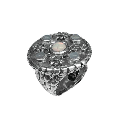 Elfcraft Ring Lilies Coin Dragon Scales Drachenschuppen-Optik Opal Aquamarin Steine Sterling Silber Massiv