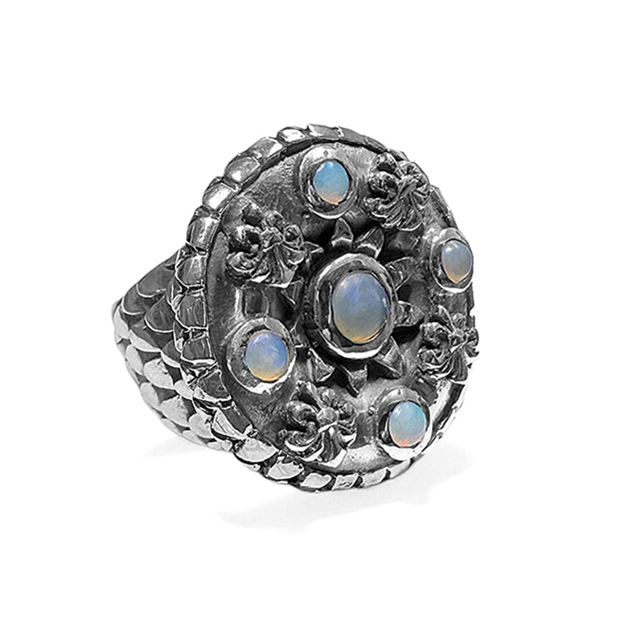 Elfcraft Ring Lilies Coin Dragon Scales Drachenschuppen-Optik Opale 925 Sterling Silber Massiv