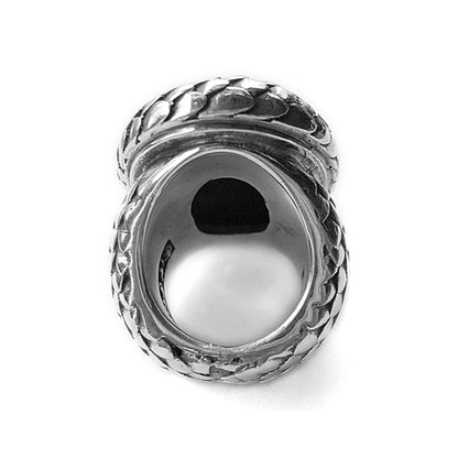 Elfcraft Ring Drachenschuppen-Optik Groß Rochenleder Schwarz 925 Sterling Silber Massiv