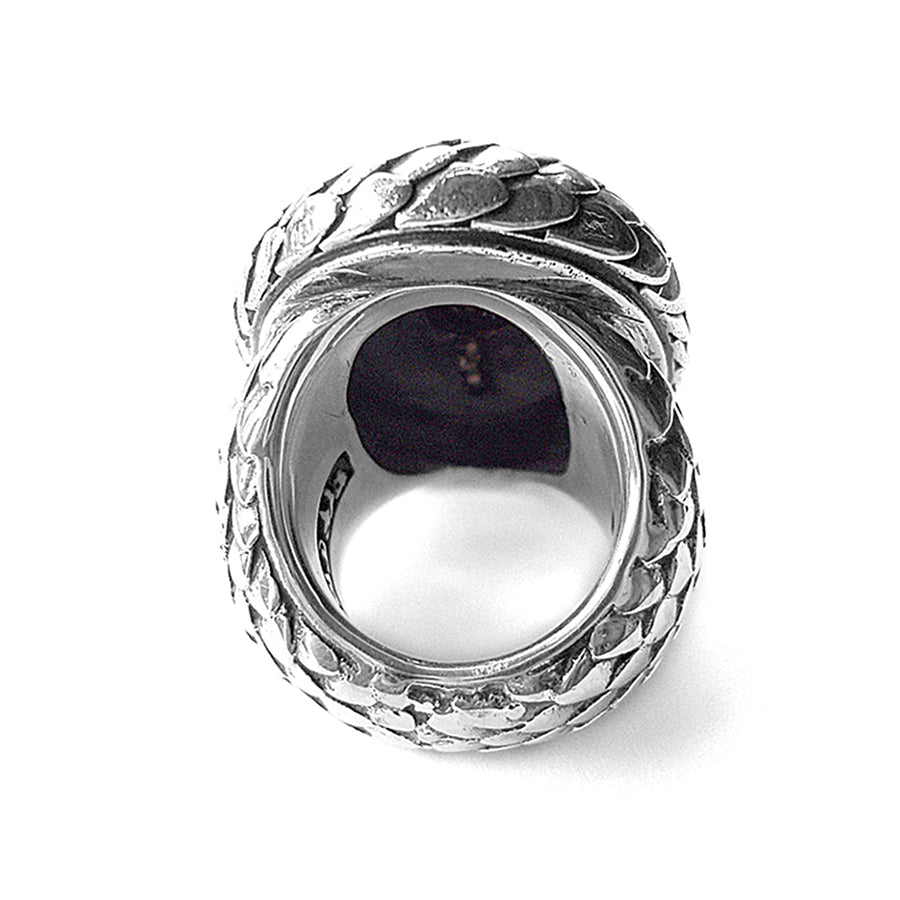 Elfcraft Ring Dragon's Eye Drachenschuppen-Optik Amethyst Rochenleder 925 Sterling Silber Massiv Rückseite