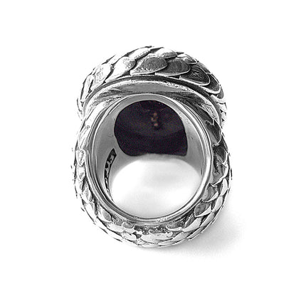 Elfcraft Ring Dragon's Eye Drachenschuppen-Optik Amethyst Rochenleder 925 Sterling Silber Massiv Rückseite