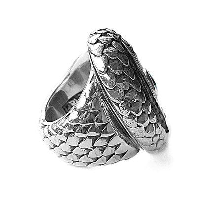 Elfcraft Ring Dragon's Eye Drachenschuppen-Optik Amethyst Rochenleder 925 Silber Massiv Detail