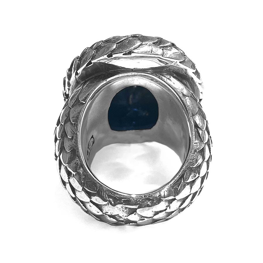 Elfcraft Ring Dragon's Eye Drachenschuppen-Optik Rauchquarz Rochenleder 925 Sterling Silber Massiv Rückseite