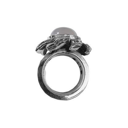 Elfcraft Ring Elfin Spiral Flamed Sun Sonnen-Motiv Mondstein Cabochon 925 Sterling Silber Massiv Unikat