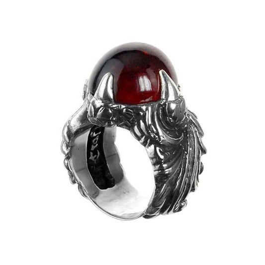 Elfcraft Ring 925 Sterling Silber Massiv Granat Cabochon Dragon-Claw-Krappenfassung Magic-Plant Ringschiene Unisex