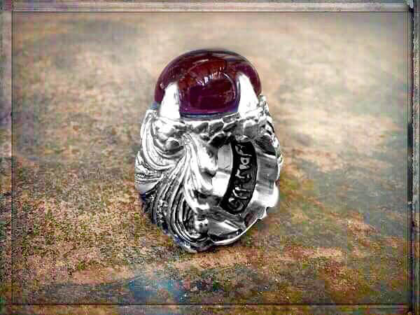 Elfcraft Ring 925 Silber Massiv Granat Cabochon Dragon-Claw-Krappenfassung Unisex