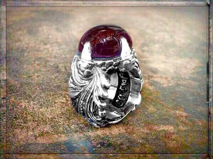 Elfcraft Ring 925 Silber Massiv Granat Cabochon Dragon-Claw-Krappenfassung Unisex