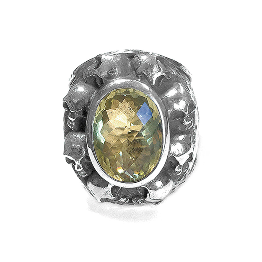 Elfcraft Ring Groß Lemon Citrin Facettiert Skulls Totenköpfe 925 Silber Massiv