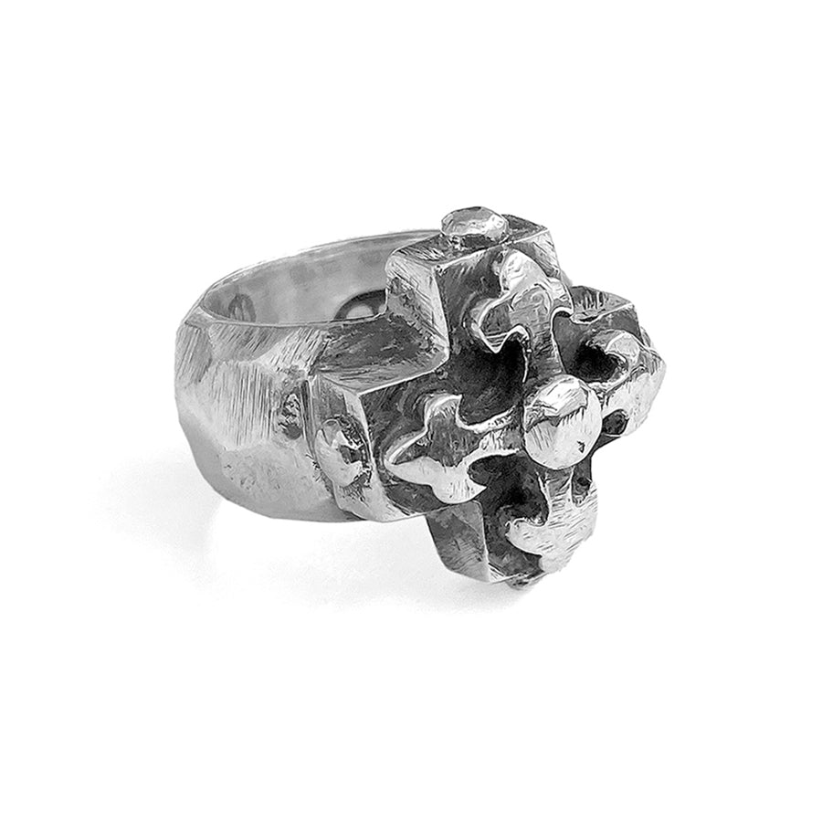 Elfcraft Ring Greek Blades Cross Kreuz 925 Sterling Silber Gehämmert Massiv Unisex