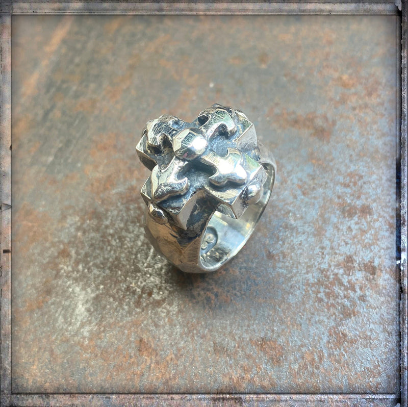 Elfcraft Ring Greek Blades Cross Kreuz 925 Silber Gehämmert Massiv Unisex