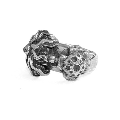 Elfcraft Ring Kreuz Sonne Mond Stern Echter Meteorit 925 Sterling Silber Massiv Unisex Seitlich