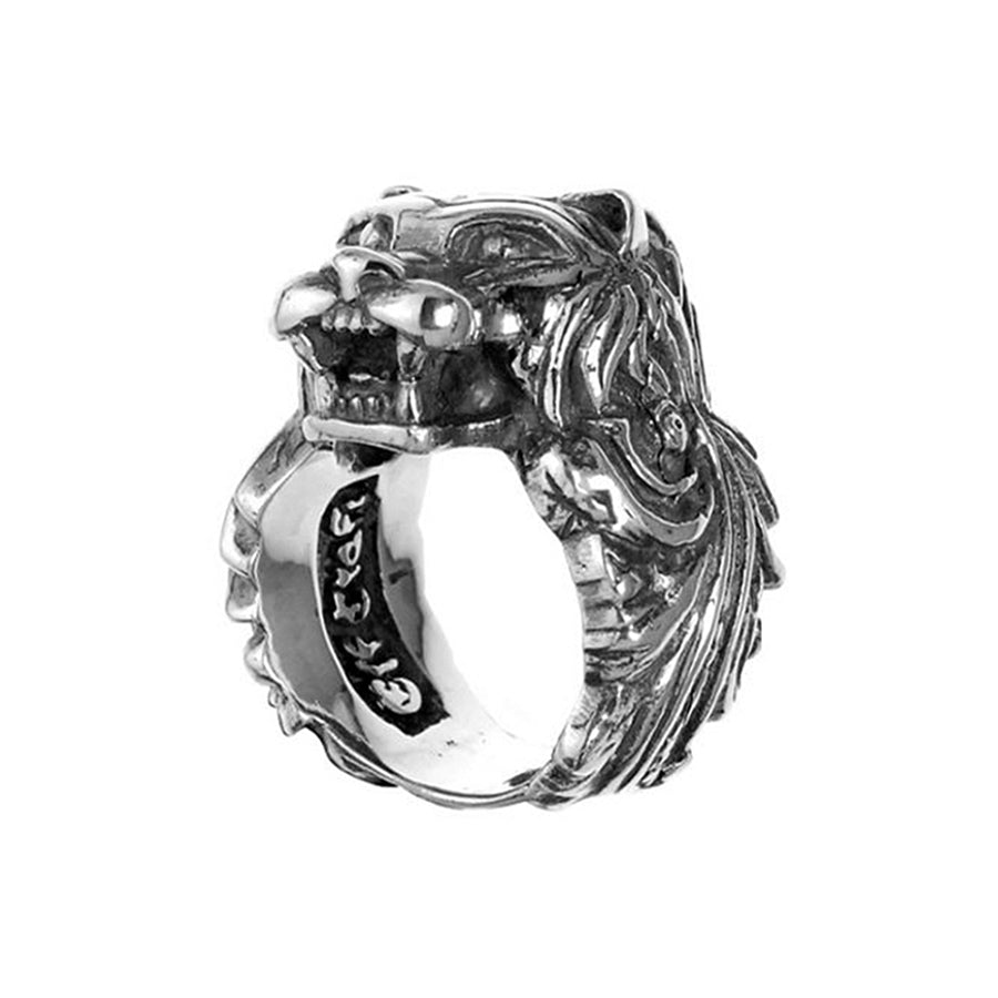 Elfcraft Ring Löwenkopf Schwarze Diamanten Magic-Plant Ringschiene 925 Sterling Silber Massiv