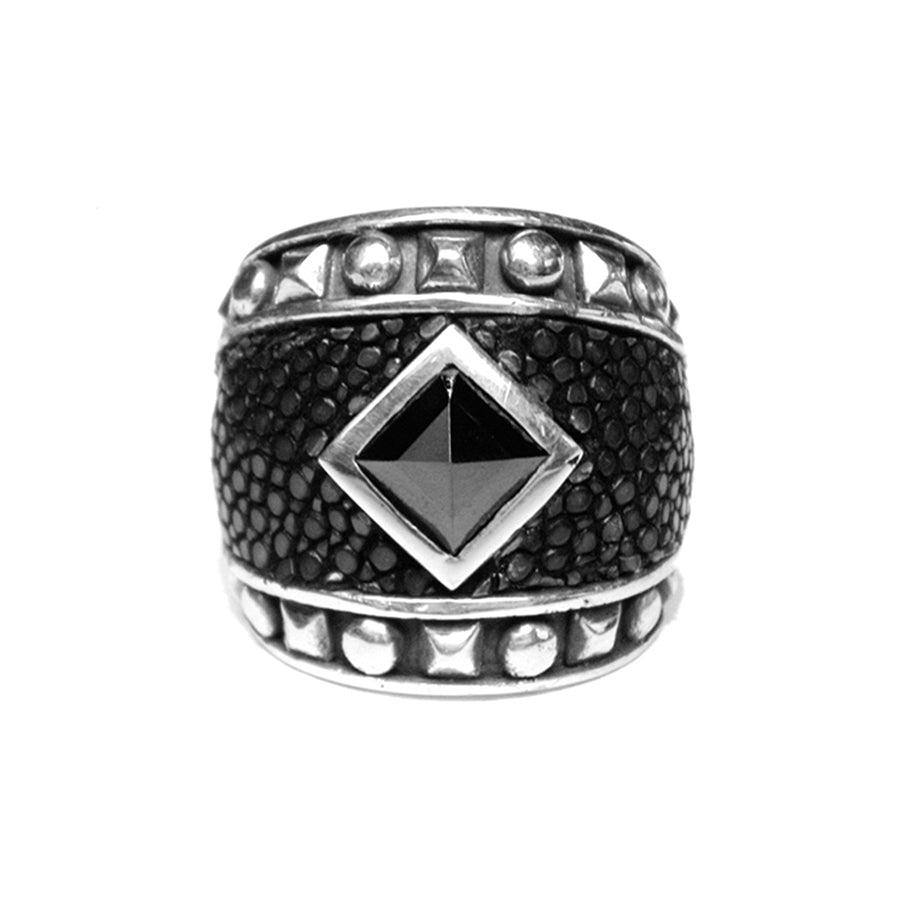 Elfcraft Bandring 925 Sterling Silber Rochenleder Zirkonia Schwarz Unisex
