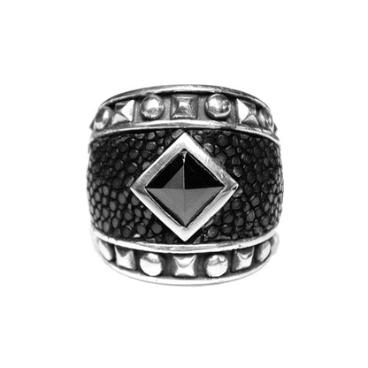 Elfcraft Bandring 925 Sterling Silber Rochenleder Zirkonia Schwarz Unisex