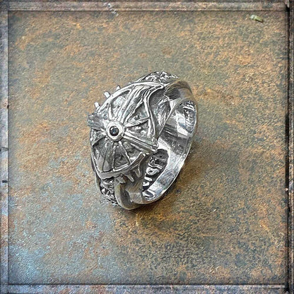 Elfcraft Ring Third Eye Morning Star Zirkonia Schwarz 925 Sterling Silber Unisex 2