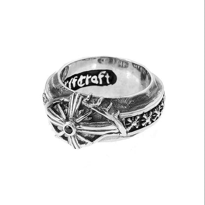 Elfcraft Ring Third Eye Morning Star Zirkonia Schwarz 925 Sterling Silber Unisex