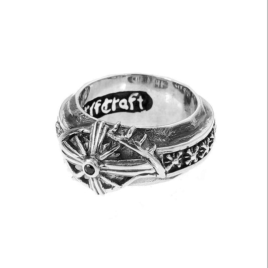Elfcraft Ring Third Eye Morning Star Zirkonia Schwarz 925 Sterling Silber Unisex