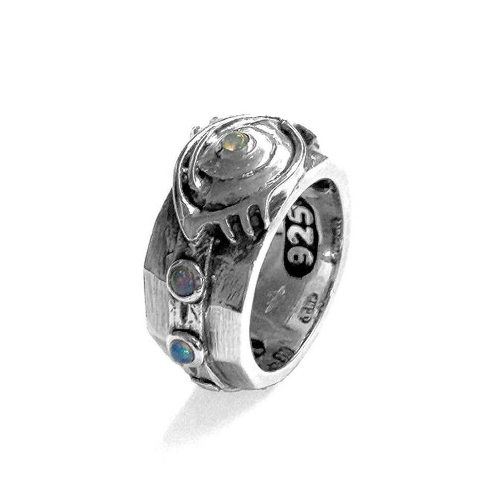 Elfcraft Ring Third Eye Opale 925 Sterling Silber Massiv Unisex Seitlich