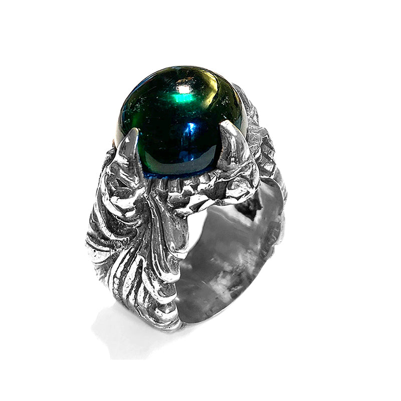 lfcraft Ring Grüner Zirkonia Cabochon Dragon-Claw Krappenfassung Magic-Plant Ringschiene Sterling Silber Massiv