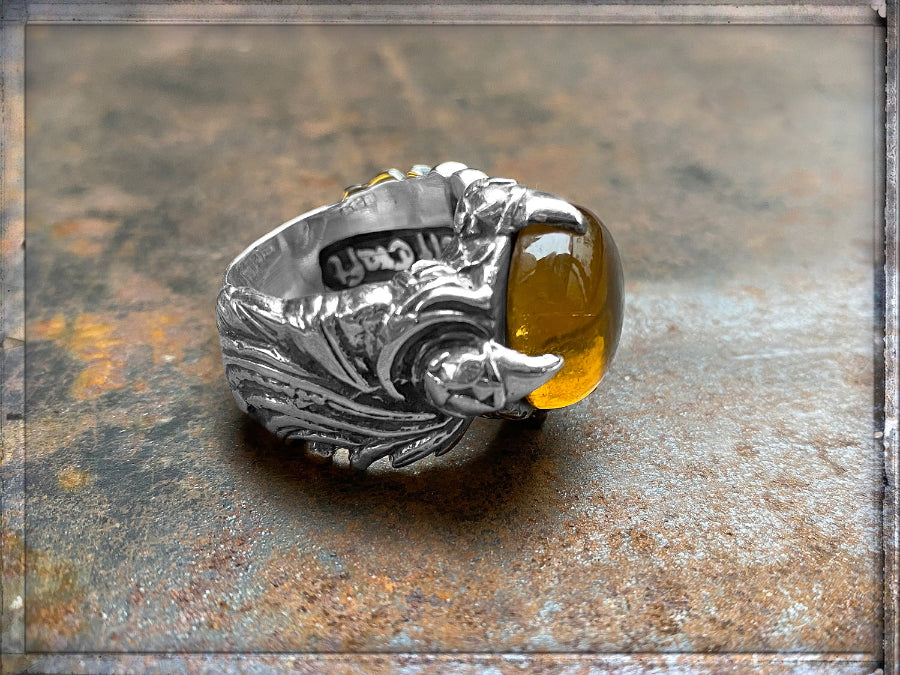 Elfcraft Ring 925 Silber Massiv Zirkonia Zimtfarben Cabochon Dragon-Claw-Krappenfassung Unisex