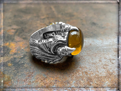 Elfcraft Ring 925 Silber Massiv Zirkonia Zimtfarben Cabochon Dragon-Claw-Krappenfassung Unisex