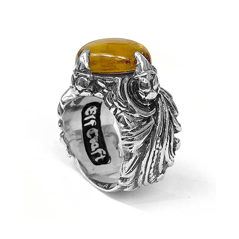 Elfcraft Ring 925 Sterling Silber Massiv Zirkonia Zimtfarben Cabochon Dragon-Claw-Krappenfassung Unisex