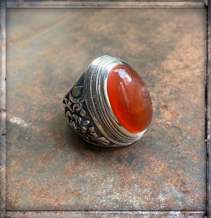 Elfcraft Statement Ring Carneol Cabochon Florale Ornamente 925 Sterling Silber Massiv Unisex