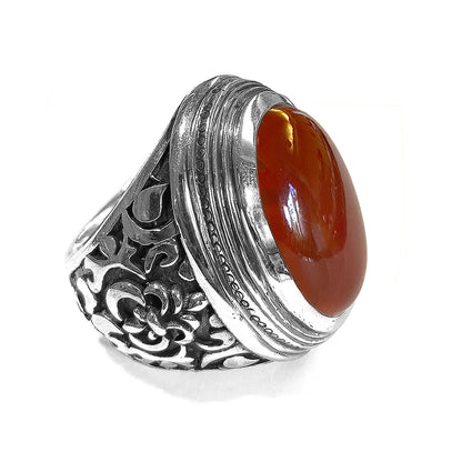 Elfcraft Statement Ring Carneol Cabochon Florale Ornamente 925 Sterling Silber Massiv Seitlich