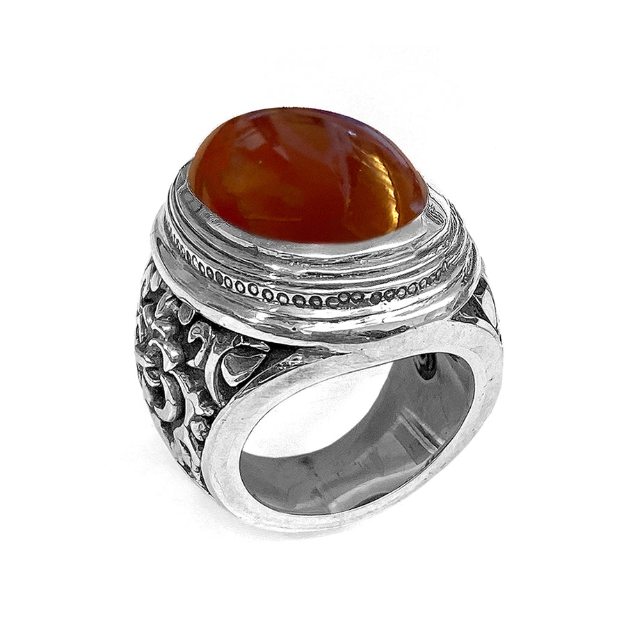 Elfcraft Statement Ring Carneol Cabochon Florale Ornamente 925 Sterling Silber Massiv