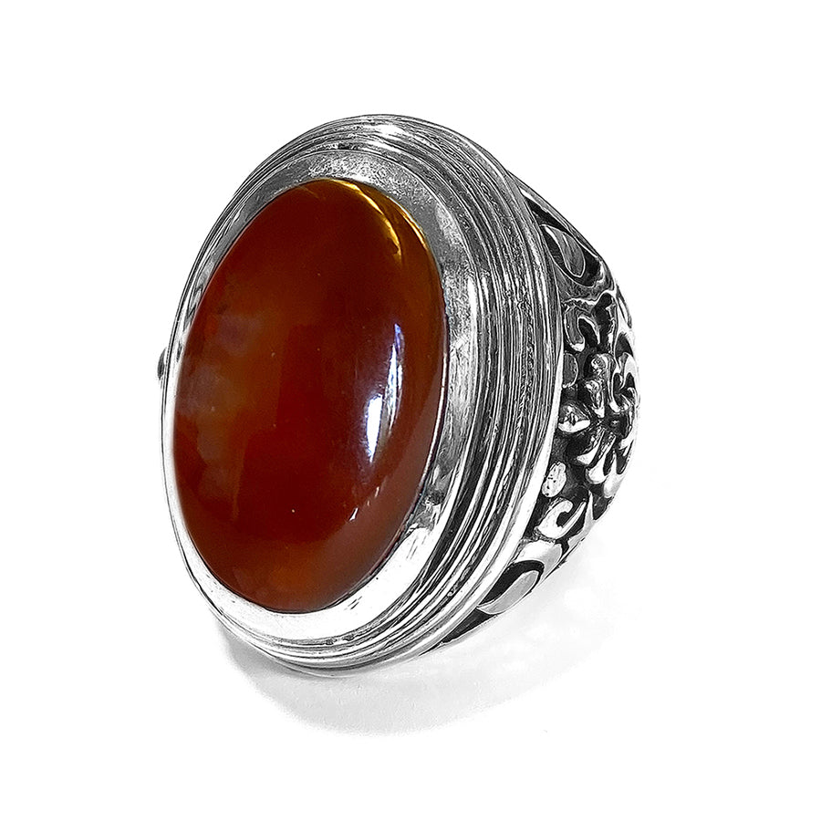 Elfcraft Statement Ring Carneol Cabochon Florale Ornamente Sterling Silber Massiv