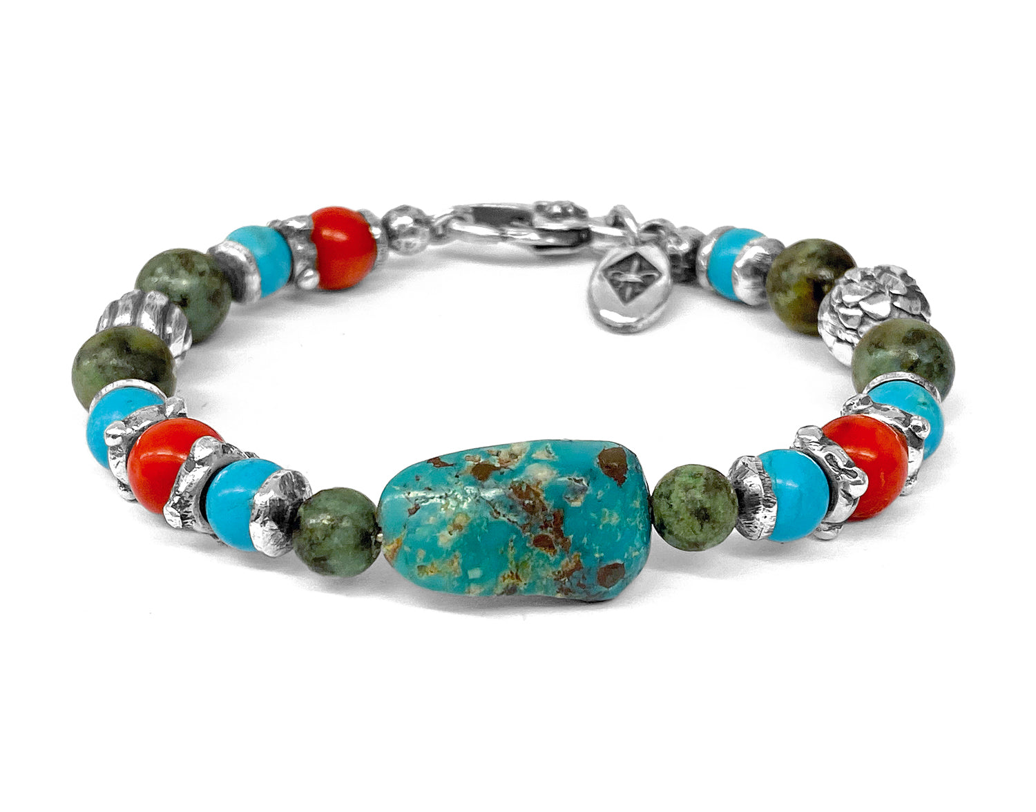 Elfcraft Steinarmband Türkis Coral Rot Afrikanischer Türkis 925 Sterling Silber Massiv Unisex