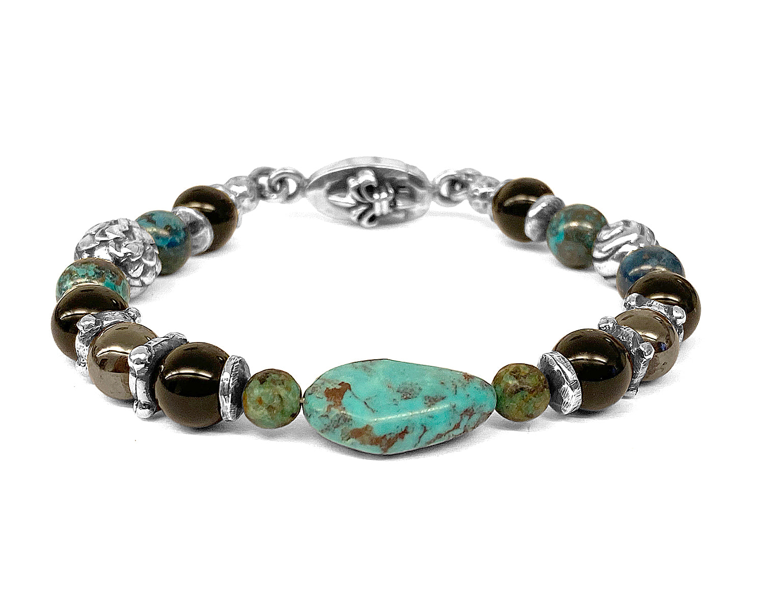Elfcraft Steinarmband Türkis-Nugget Afrikanischer Türkis Onyx Lilien-Verschluss 925 Sterling Silber Massiv Unisex