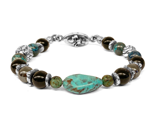 Elfcraft Steinarmband Türkis-Nugget Afrikanischer Türkis Onyx Lilien-Verschluss 925 Sterling Silber Massiv Unisex