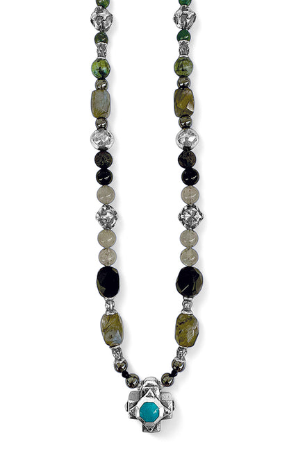 Elfcraft Steinkette Kreuz Türkis Labradorit Lava Hämatit Afrikanischer Türkis Tigerauge 925 Sterling Silber Massiv 60 cm Lang Unisex