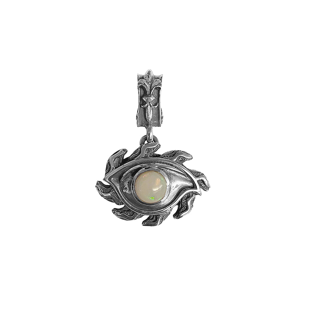 Elfcraft Third-Eye-Anhänger Flames Pupil Opal Cabochon 925 Sterling Silber Massiv Markantes Unisex Unikat