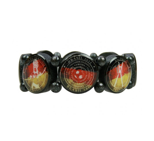 Escapulario Holzarmband WM-Motive Schwarz Rot Gold Dehnbar