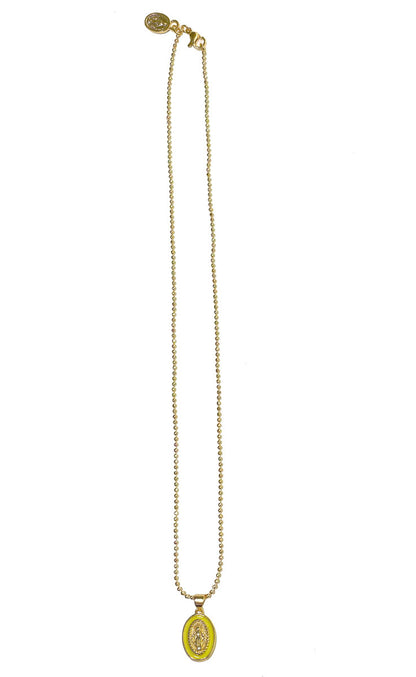 Escapulario Kette Madonna Vergoldet Facettierte Kugelkette Madonna-Anhänger Outline-Design Gelb 42 cm