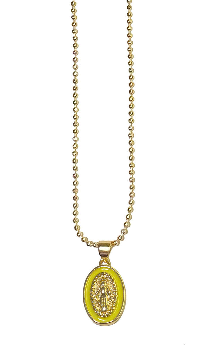 Escapulario Kette Madonna Vergoldet Facettierte Kugelkette Madonna-Anhänger Outline-Design Gelb Lemon 42 cm