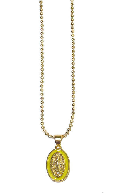 Escapulario Kette Madonna Vergoldet Facettierte Kugelkette Madonna-Anhänger Outline-Design Gelb Lemon 42 cm