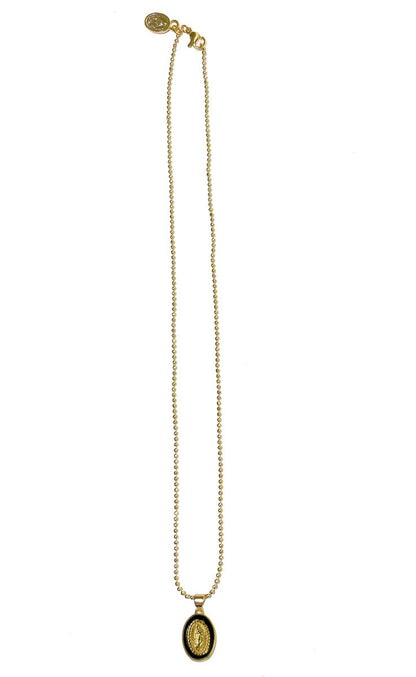 Escapulario Kette Madonna Vergoldet Facettierte Kugelkette Madonna-Anhänger Outline-Design Schwarz 42 cm
