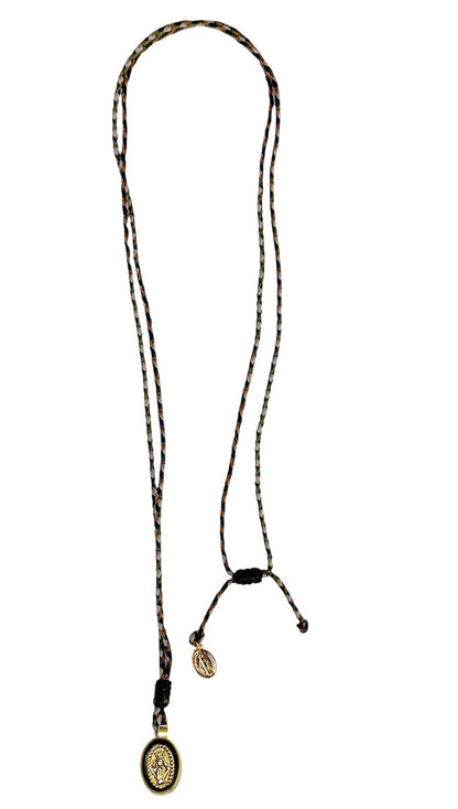 Escapulario Kette Madonna Vergoldet Schwarzes Outline-Design Emaille Geflochtener Baumwollfaden Bunt Längenverstellbar