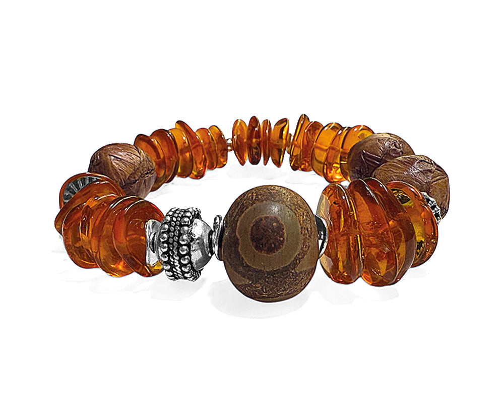 Armband Ethno Boho Bernstein Tribalperle Sterling Silber Dehnbar Unikat Schmuck Reichenberger
