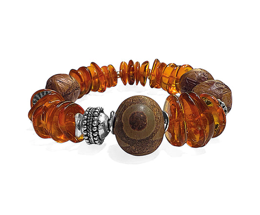 Armband Ethno Boho Bernstein Tribalperle Sterling Silber Dehnbar Unikat Schmuck Reichenberger

