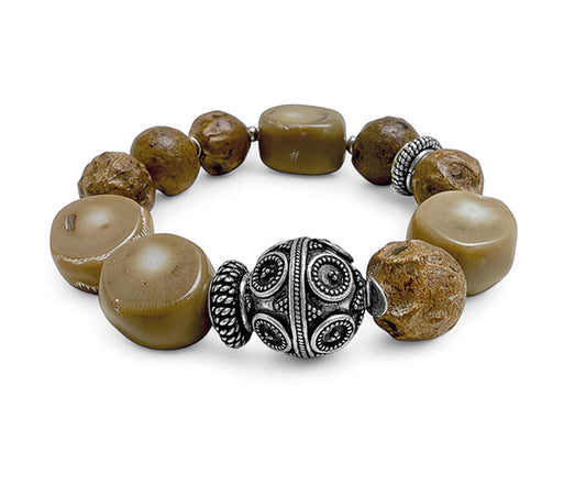 Ethno Armband Bambuskoralle Samenperlen Dehnbar Unikat 925 Sterling Silber Schmuck Reichenberger