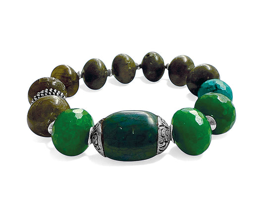 Ethno Boho Armband Labradorit Jade Dehnbar Unikat Sterling Silber Schmuck Reichenberger
